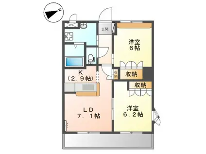 サンライズ高町(2LDK/2階)の間取り写真