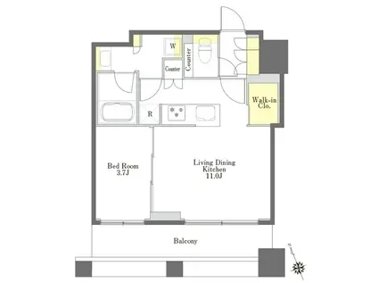 プライムメゾン横濱日本大通(1LDK/13階)の間取り写真