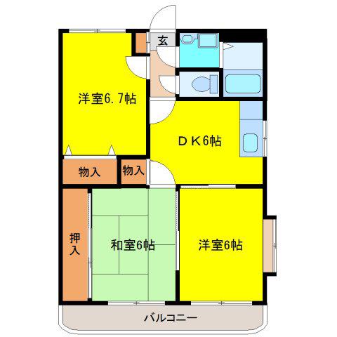 プレステージ中郷(3DK/3階)の間取り写真