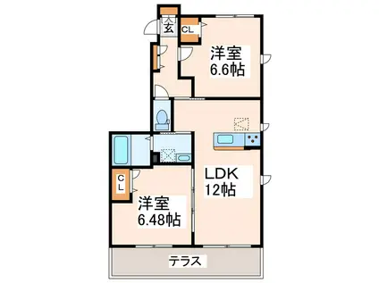 エムビレッジB(2LDK/1階)の間取り写真