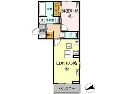 ブルーモーメント(1LDK/2階)の間取り写真