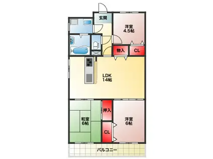 グリーンガーデン羽衣(3LDK/9階)の間取り写真