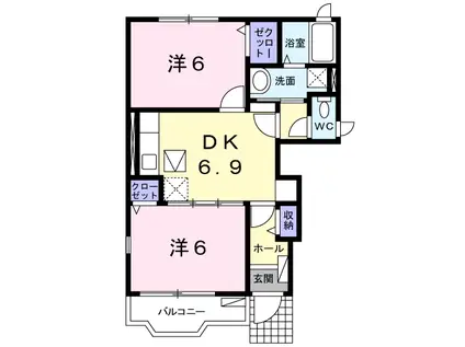 プティ トゥルス(2DK/1階)の間取り写真
