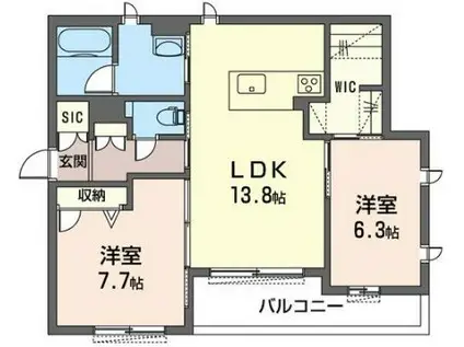 アンビエラ国立(2LDK/1階)の間取り写真