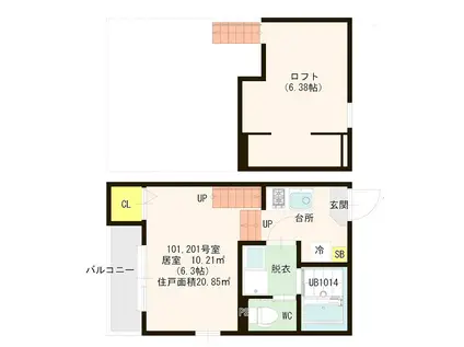 ハーモニテラス野芥II(1K/2階)の間取り写真