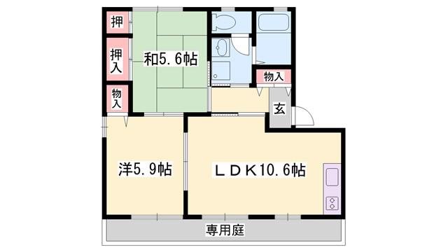構壱番館A棟(2LDK/1階)の間取り写真