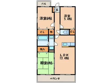 フローラ綾I(3LDK/1階)の間取り写真