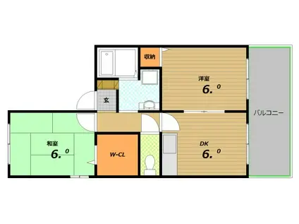 カーサビアンカ(2DK/2階)の間取り写真