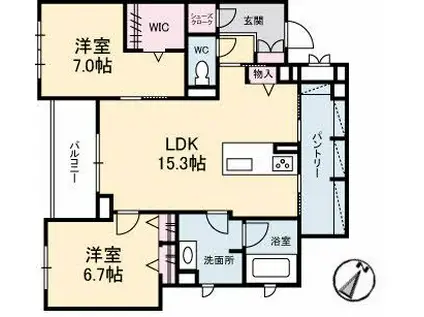 ジャルダン ヴェール(2LDK/3階)の間取り写真