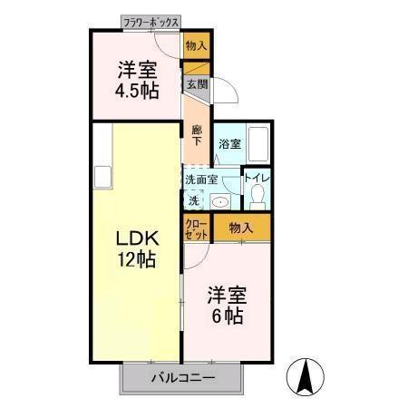 サンモールおゆみ野B(2LDK/2階)の間取り写真