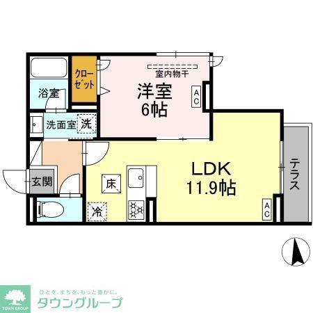 セレスティア東保木間II(1LDK/1階)の間取り写真