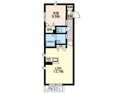 ウェルグリーン大友(1LDK/1階)の間取り写真