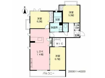 グランドヴィラ長嶺東(3LDK/2階)の間取り写真