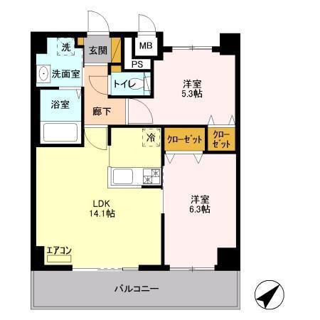 グランシャリオ・S(2LDK/4階)の間取り写真