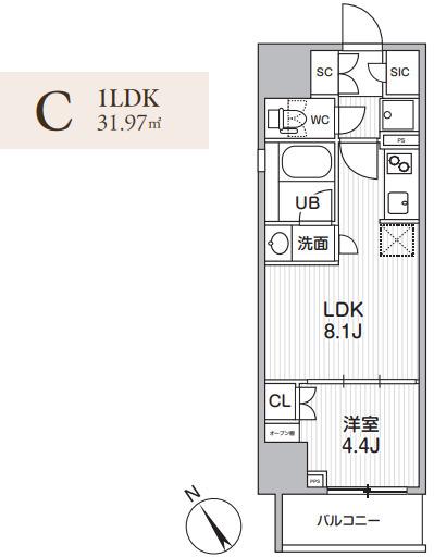 グランエール西日暮里ノース(1LDK/7階)の間取り写真