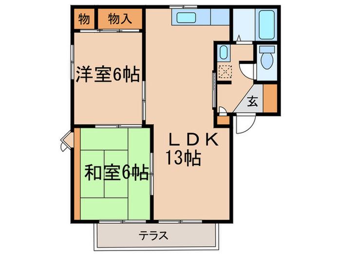 アーバンハイツ御幸山(2LDK/1階)の間取り写真