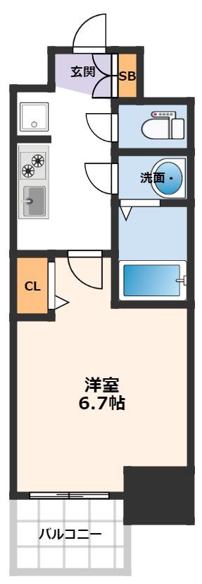 プレサンス新町ウィズ ジョイ(1K/15階)の間取り写真