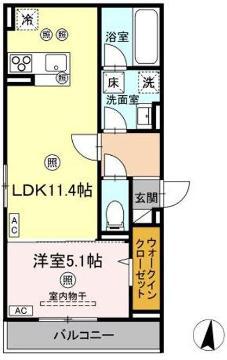 D-RESIDENCE南蔵王町1丁目E(1LDK/1階)の間取り写真