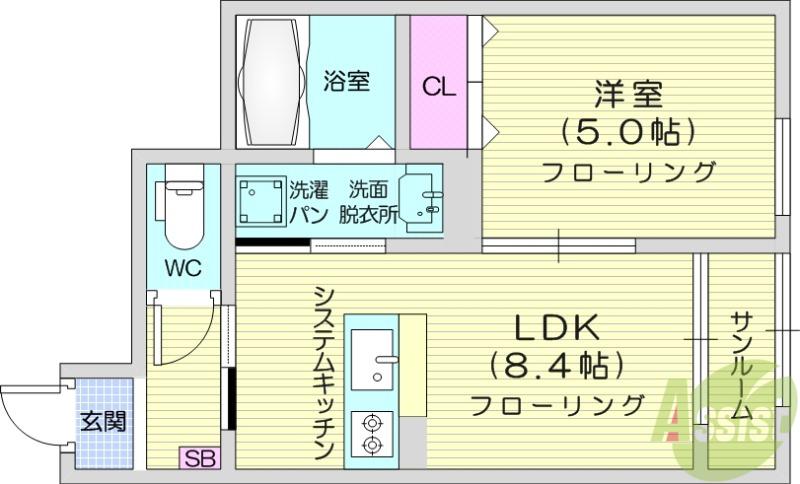 セレッソ袖野田(1LDK/1階)の間取り写真