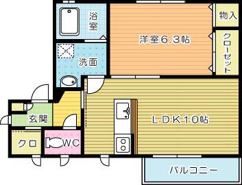 MAST緑ヶ丘F棟(1LDK/1階)の間取り写真