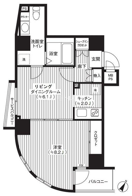 カスタリア初台(1LDK/3階)の間取り写真