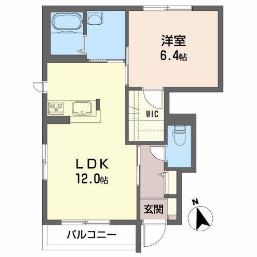 ミューローズ長橋II A(1LDK/1階)の間取り写真