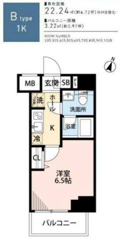 MAXIV横浜吉野町ノース(1K/7階)の間取り写真