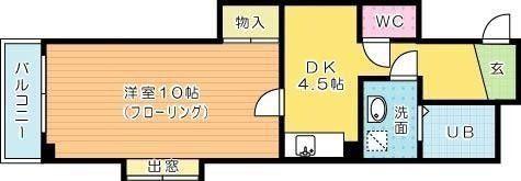 ルミエールKYII(1DK/6階)の間取り写真