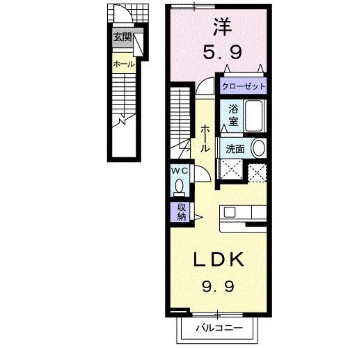 ジェルメI(1LDK/2階)の間取り写真