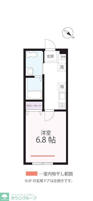 QUIET CRAB HOUSE MIX三ツ沢下町II(1K/2階)の間取り写真