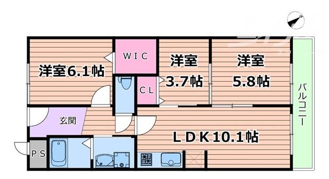 メゾン英陽(3LDK/1階)の間取り写真