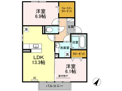 サンカルチェあいおいF棟(2LDK/2階)の間取り写真
