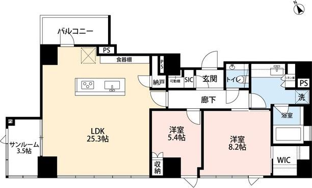 希神楽坂テラス(2LDK/8階)の間取り写真