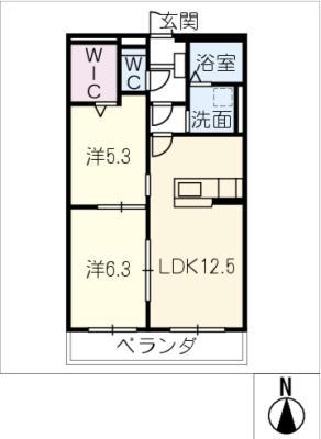 岐阜市鏡島東マンション(2LDK/2階)の間取り写真