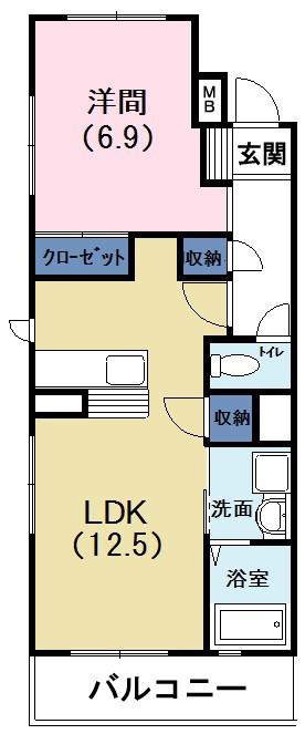 グリーンヒル(1LDK/1階)の間取り写真