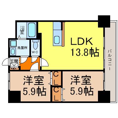 アンシャンテ車道(2LDK/8階)の間取り写真