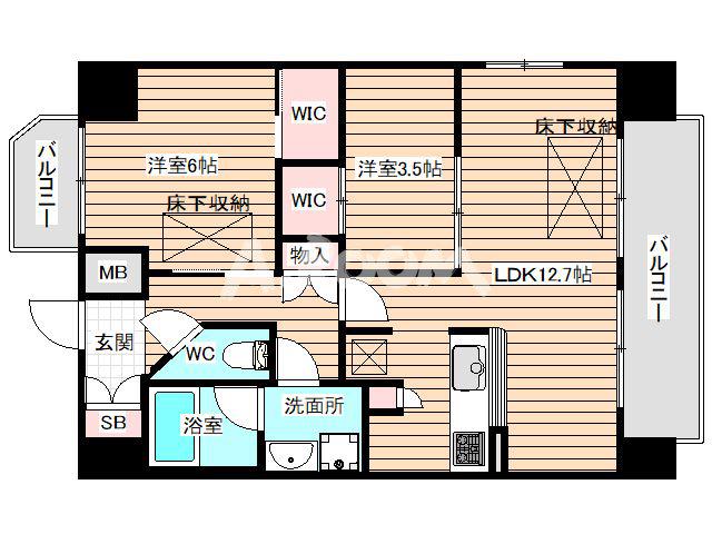 スプランディッド3(2LDK/8階)の間取り写真