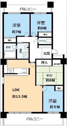 ヴェルデヒルズ箕面(4LDK/1階)の間取り写真