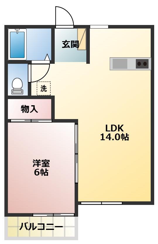 タプロコート三本木(1LDK/2階)の間取り写真