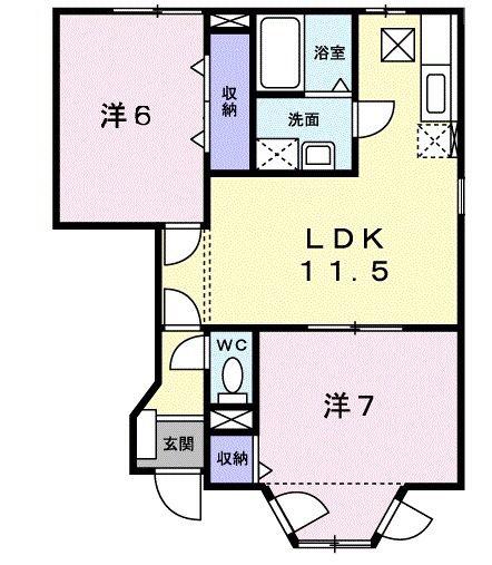 パステーク古川C棟(2LDK/1階)の間取り写真