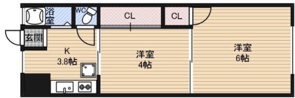マンション北野田(2K/2階)の間取り写真