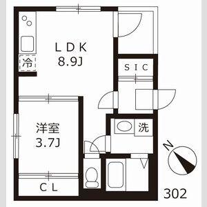 ウイング志賀(1LDK/3階)の間取り写真