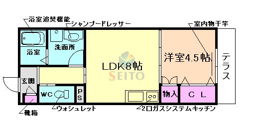 パルクとねやま(1LDK/1階)の間取り写真