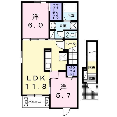 パルハーモニーI(2LDK/2階)の間取り写真