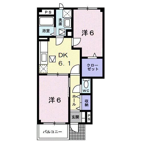 ソレイユ(2DK/1階)の間取り写真