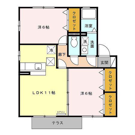 ソレアード I(2LDK/1階)の間取り写真