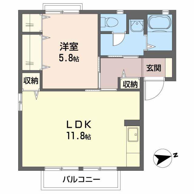サングリーンB棟(1LDK/1階)の間取り写真