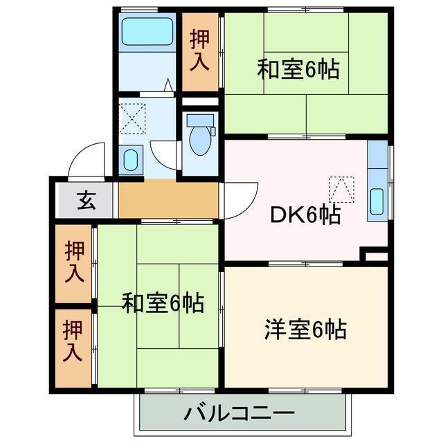 アウラスイトピー B棟(3DK/1階)の間取り写真