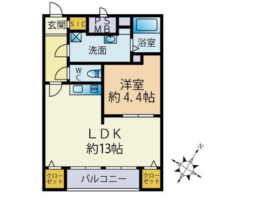 蓮葉マンション(1LDK/3階)の間取り写真