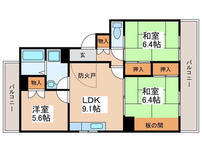 ワンズレジデンス羽曳ヶ丘 A棟(3LDK/1階)の間取り写真